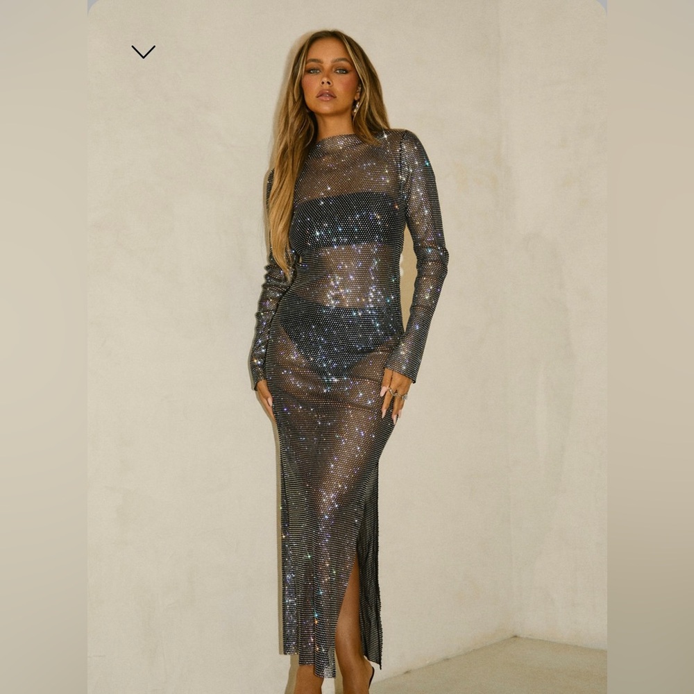 PERFECT FOR NYE: Miss Lola Official, Embellished Black Maxi Dress, One size